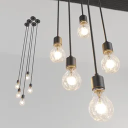 Modern pendant ceiling light 3D model with glowing bulbs, ideal for Blender 3D interior design rendering.