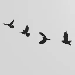 "Wall decor featuring flying black birds - a minimalistic and stylish addition to any space. Created with Blender 3D and ideal for photo projects and graphic designs. "
OR
"Blender 3D model of wall decor featuring four black birds in flight against a dark grey background - perfect for adding a touch of nature to any interior design project."