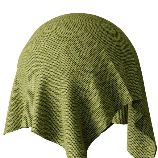 Realistic green knitted wool fabric PBR material for 3D models in Blender, seamless texture for detailed visualization.