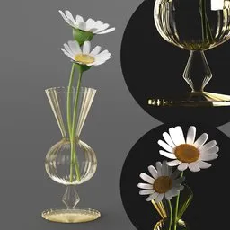 Realistic 3D daisies in a sculpted vase, perfect for Blender 3D artists seeking nature-themed assets.