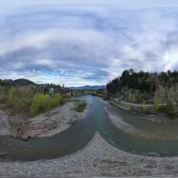 Aerial Cloudy River and Mountains