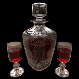 "Crystal decanter 3D model for Blender 3D - detailed texture render with ruby accents, perfect for interior decoration and filling with your choice of alcohol."