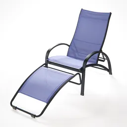 Detailed 3D model of reclining blue chaise lounge, perfect for Blender 3D rendering, with high-quality textures.