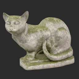 Sitting cat stone moss statue