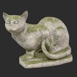 Sitting cat stone moss statue