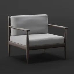 High-quality 3D render of a stylish mid-century modern armchair, ideal for Blender interior design visualization.