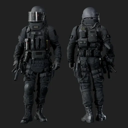 Police Tactical Unit Shield Visor Pose