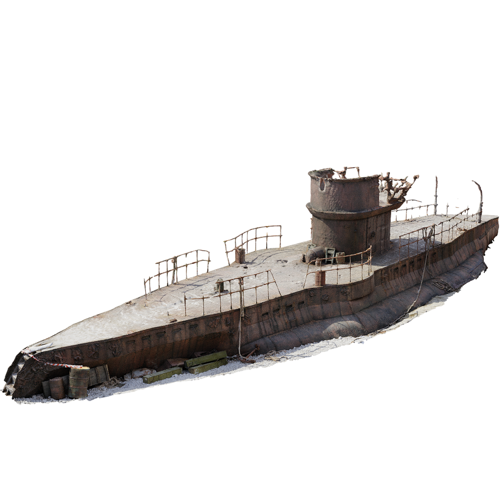 Beached Old Submarine PBR Scan Submarines models BlenderKit
