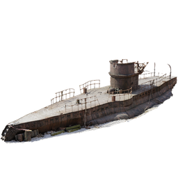 Detailed 3D model of an old, weathered submarine perfect for Blender rendering, with high-quality PBR textures.