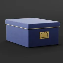 Detailed 3D model of a navy blue storage box with copper accents suitable for Blender rendering.