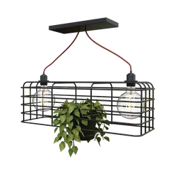 High-detail Blender 3D model of a modern chandelier with exposed bulbs and hanging green foliage.