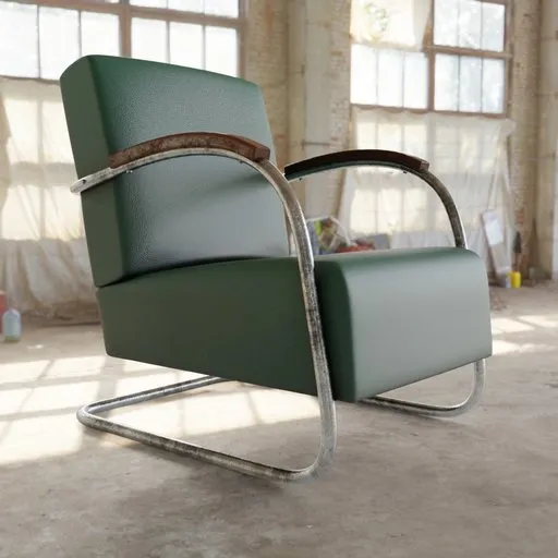 Realistic Bauhaus-style 3D armchair model with chrome frame for Blender rendering and visualization.