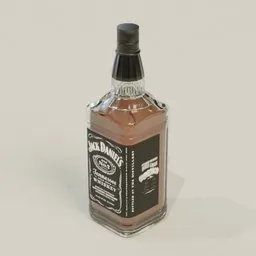 Detailed Blender 3D whiskey bottle model, suitable for photorealistic rendering and close-up shots.