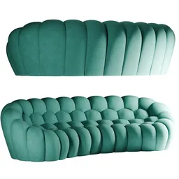 Detailed 3D render of a modern teal tufted sofa, compatible with Blender for interior design visualization.