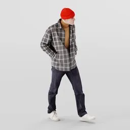 3D model of a stylish young man in casual outfit with a beanie, designed for Blender.