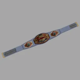 "3D model of a blue and gold womens wrestling championship belt with a dragon design, inspired by Frank Leonard Brooks. Detailed design with electronic components, perfect for Blender 3D. A.G.W. Womens Champion Belt for champions and maven designers."