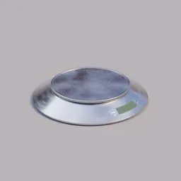 Realistic 3D model of a metallic kitchen scale with a digital display, compatible with Blender for CGI and animation.