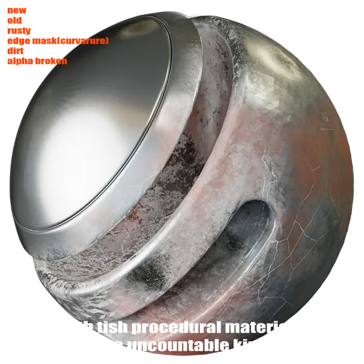 Versatile PBR procedural metal material with adjustable scratch, dirt, and rust settings for Blender 3D.