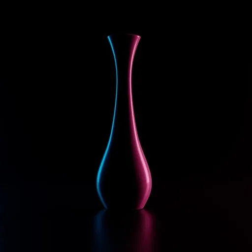 3D-rendered vase with cinematic blue-red edge lighting against dark background.