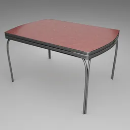 Vintage 3D-rendered dinette table with procedural rust and gold-fleck formica design, ideal for Blender projects.