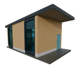 Realistic Blender 3D model of a studio shed with concrete walls, brick details, and textures for eevee and cycles rendering.