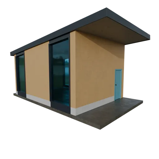 Realistic Blender 3D model of a studio shed with concrete walls, brick details, and textures for eevee and cycles rendering.