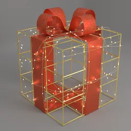Detailed 3D model of a festive red LED gift box with glittering ribbon for Blender rendering.
