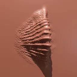 Detailed 3D sculpting brush creating textured dragon gill effect for Blender modeling.