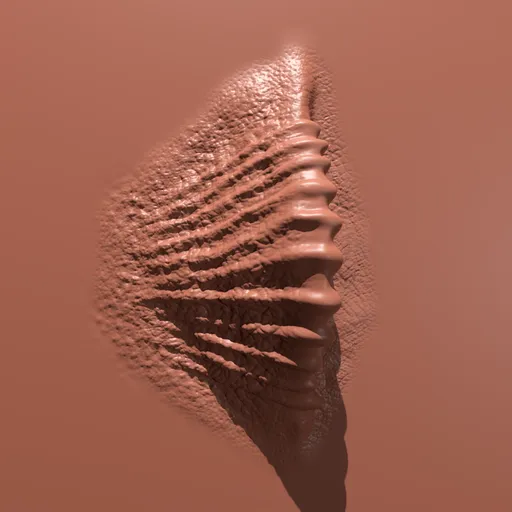 Detailed 3D sculpting brush creating textured dragon gill effect for Blender modeling.