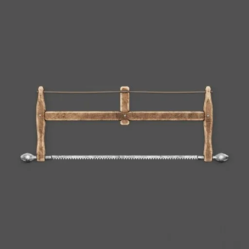 Detailed 3D wood saw model with realistic textures for Blender rendering, perfect for vintage artisan settings.
