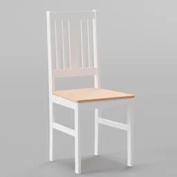 Realistic wooden and white dining chair 3D model, suitable for Blender renderings and CGI projects.