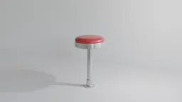 Retro red cushioned diner stool 3D model with chrome accents for Blender rendering, ideal for bar and restaurant scenes.