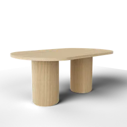 Sophisticated 3D-rendered oval table with corrugated base for Blender in timber tones.
