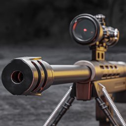 Detailed 3D model of sniper rifle with scope for Blender, single shot, .50 BMG caliber, ideal for film props.