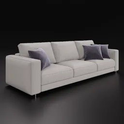 Highly detailed 3D fabric sofa model with cushions, compatible with Blender 4.0+, optimized for realistic rendering.