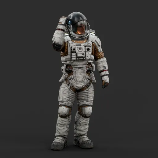 Astronaut Helmet Pose White Gold Suit