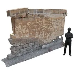 "Lowpoly 3D model of a historic wall ruin, made from stones, sand, and plaster. Eroded by wind and time, with detailed albedo and normal textures at 4k resolution. Photogrammetry scanned and optimized for Blender 3D software."