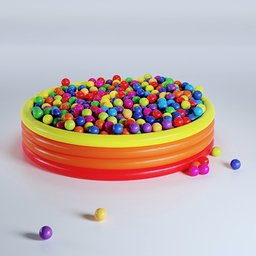 "Colorful Children's Pool with Scattered Balls - Ideal for Leisure Spaces and Bedrooms - Blender 3D Model"