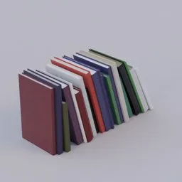 Assorted 3D modeled books for virtual shelving, in diverse colors, ideal for CGI and Blender 3D projects.