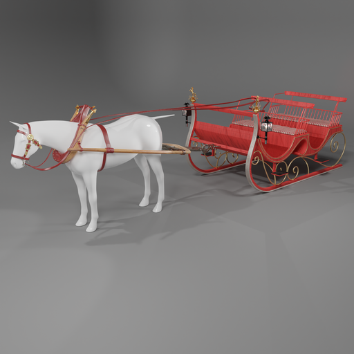 Red one horse open sleigh | FREE Historical Cars models | BlenderKit