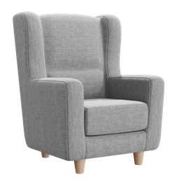 "Grey armchair with wooden legs, ideal for cozy interiors. High quality 3D render with intricate details, inspired by Harry Haenigsen's designs. Perfect 3D model for Blender 3D software users in need of furniture for their virtual living spaces."