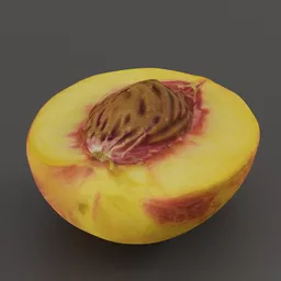 "High-resolution Half Peach 3D model with 8k textures for Blender 3D, featuring Daz3d Genesis Iray shaders and realistic details inspired by Hendrik Gerritsz Pot and Charles Fremont Conner's styles. Perfect for fruit and vegetable renders in Unreal Engine and Canva designs."