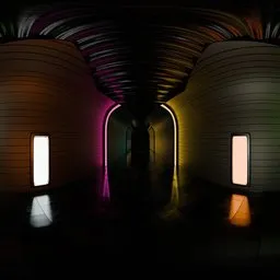 Neon Corridor Night Interior