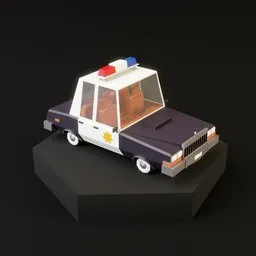 3D Blender model of stylized police car with low polygon count, optimized for game development.