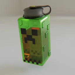Highly-detailed Blender 3D rendering of a video game-inspired water container with pixel art.
