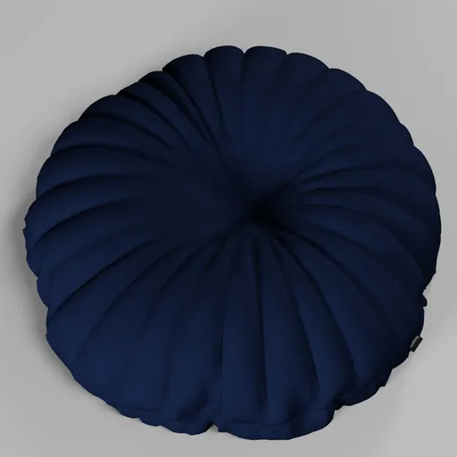 3D Blender model of a plush navy blue round velvet cushion with detailed textures for interior design visualization.