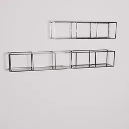 "Metal Wall Shelf for Bedroom - SLIM IRONY inspired by Vija Celmins, available in 3D model format for Blender 3D software. With two glass shelves and a painted metal design, this commercial-grade wall shelf also adds artistic flair to any space. Find it on Archiproducts."