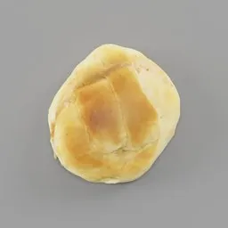 "3D model of a bun with a brown crust, ideal for food category designs, scanned with high-quality photoscanning technology using Blender 3D software and featuring clean quad mesh topology."