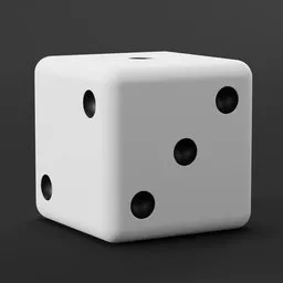 Realistic white dice 3D model with detailed dots, perfect for Blender rendering and 3D exercises.