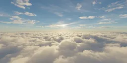 Aerial HDR panorama for scene lighting featuring fluffy clouds and a clear blue sky at 14k resolution.